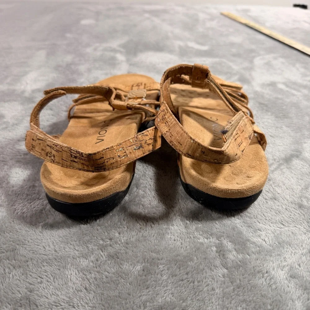Vionic Strappy Sandals Women Size 10 Tan Cork Gold Fleck Orthotic Comfort 3432